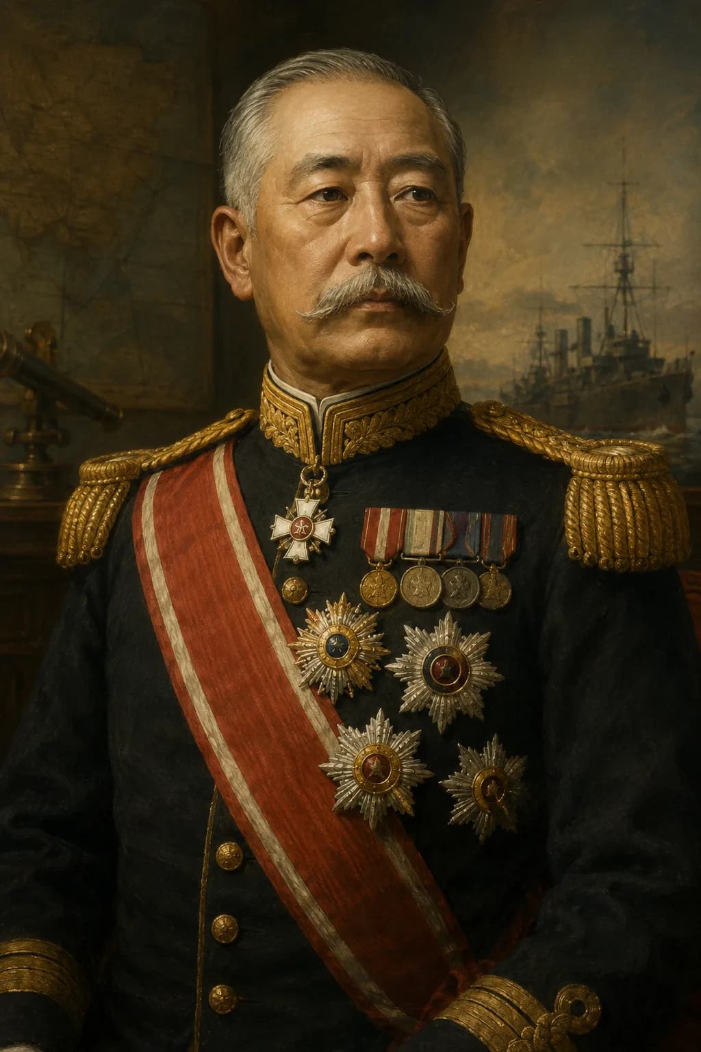 AI-generated portrait of Togo Heihachiro in Japanese naval uniform