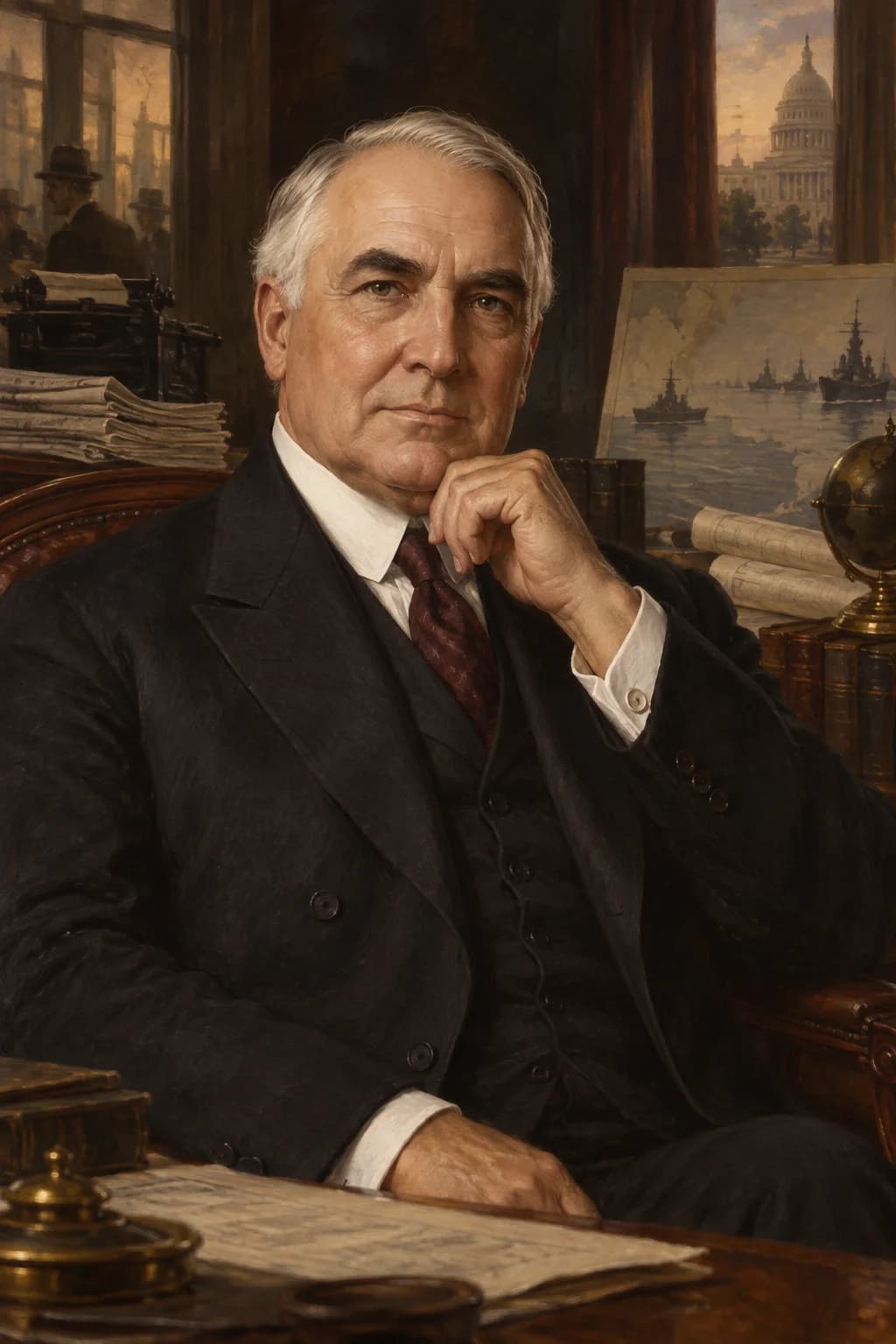 AI-generated portrait of Warren G. Harding in formal presidential attire