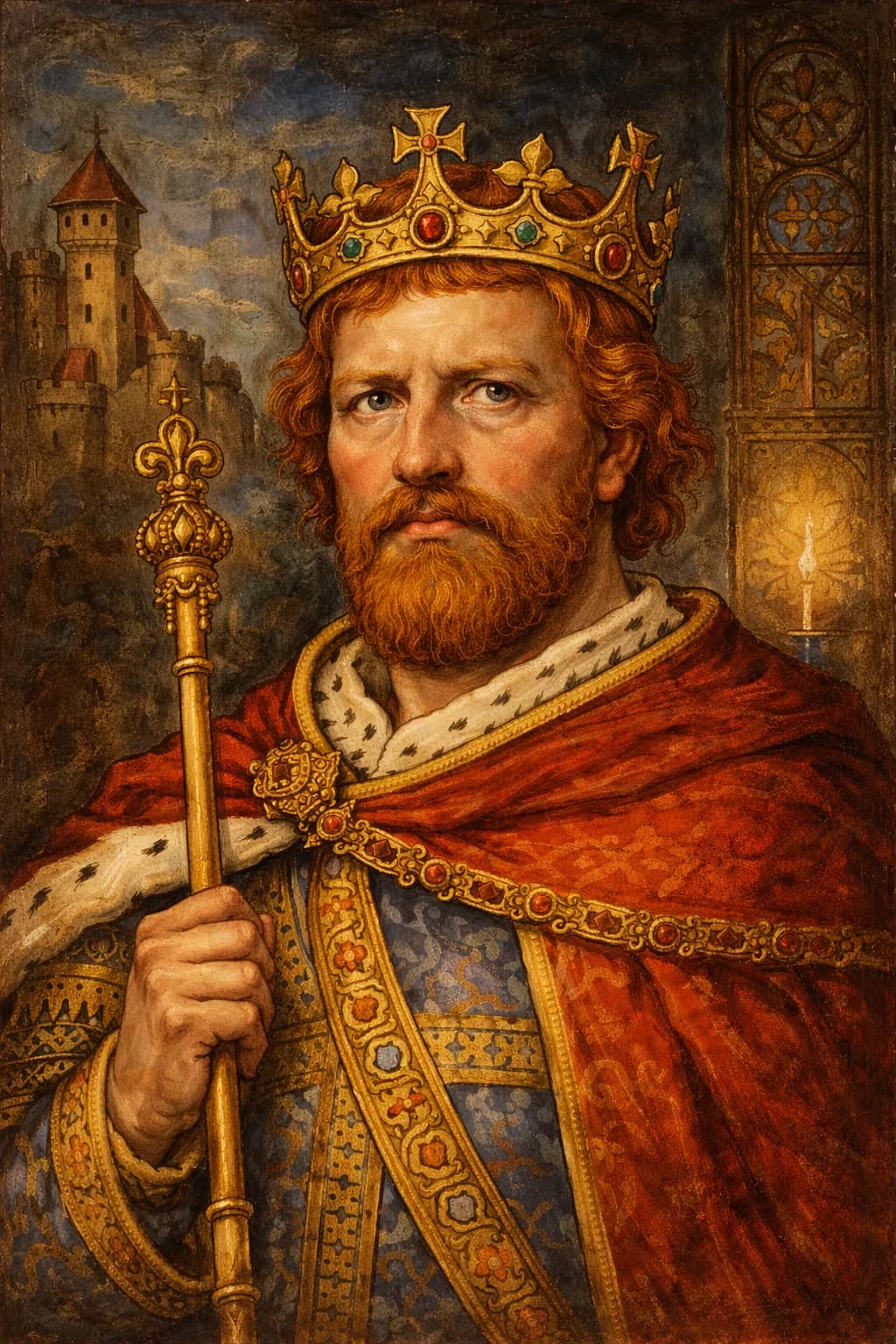 AI-generated portrait of William II in medieval royal attire
