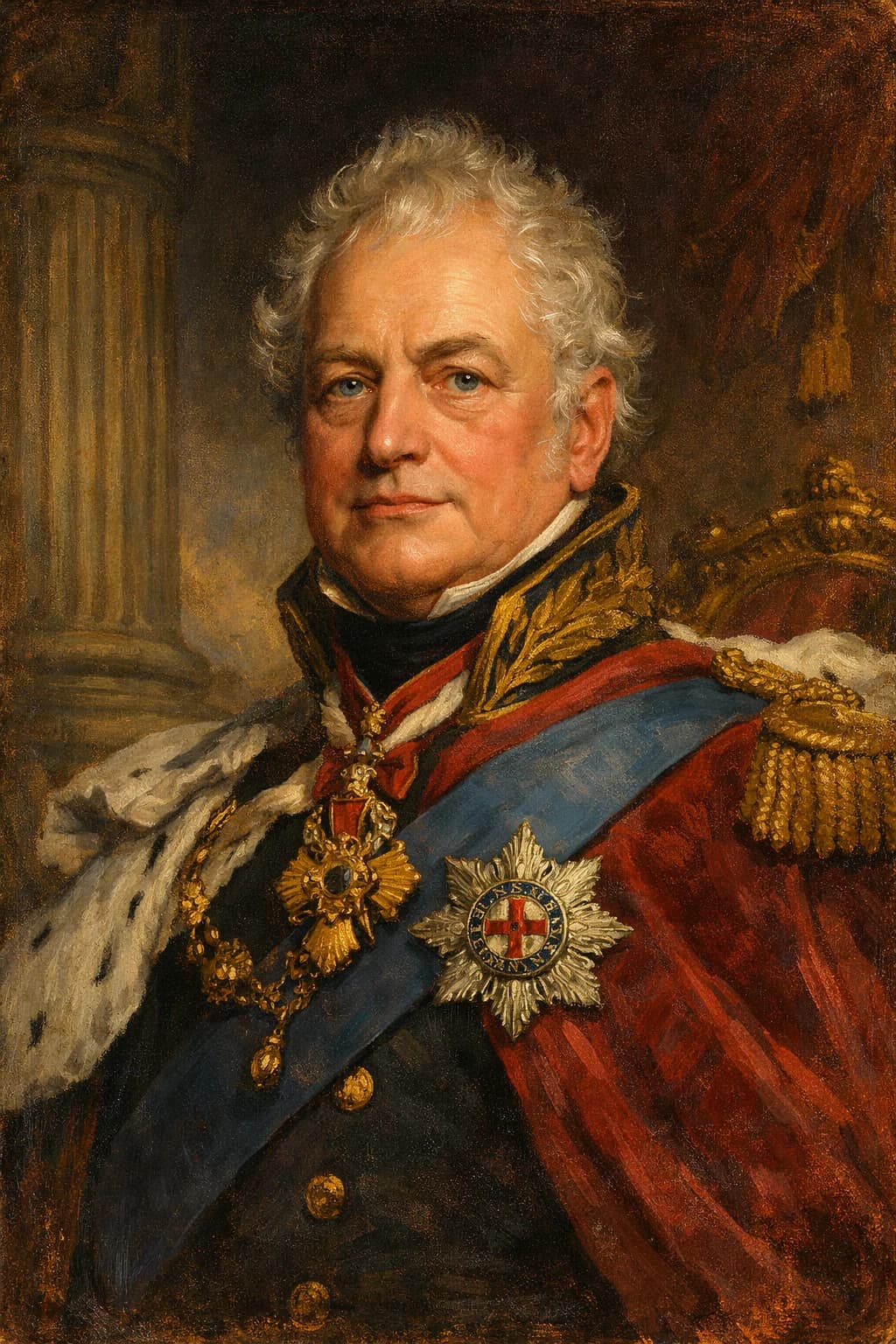 AI-generated portrait of William IV in early Victorian-era royal attire
