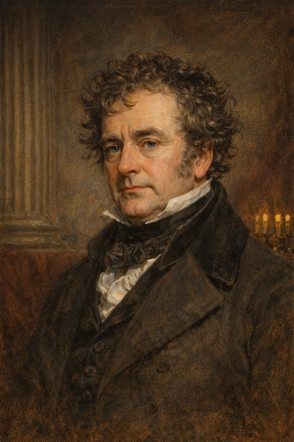 AI-generated portrait of Viscount Melbourne in formal Regency-era attire