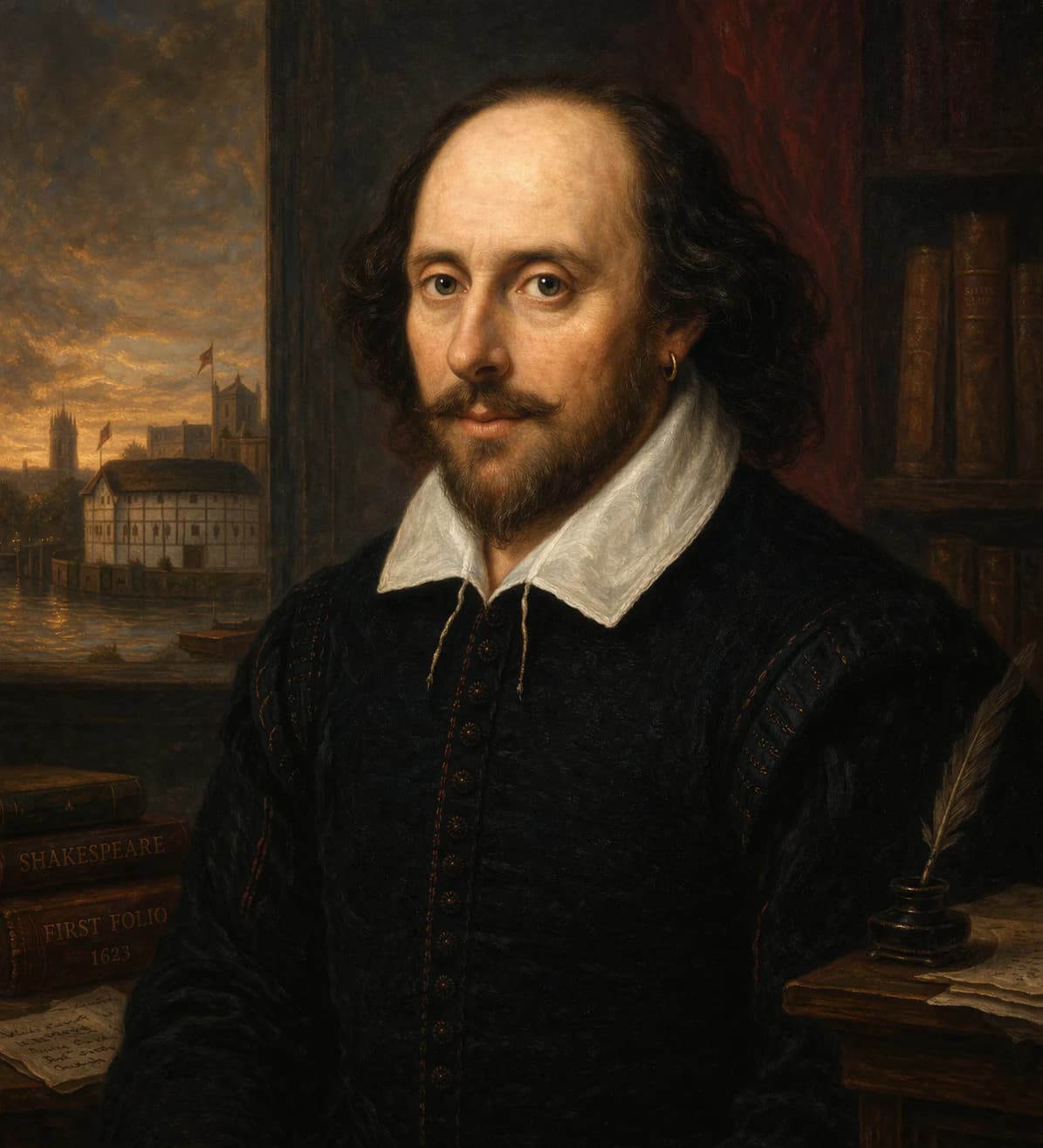 AI-generated portrait of William Shakespeare in Elizabethan attire
