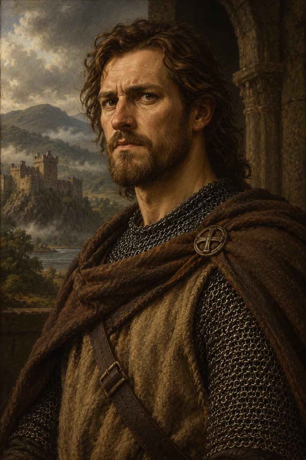 AI-generated portrait of William Wallace in period clothing; an interpretive reconstruction, not a documented likeness
