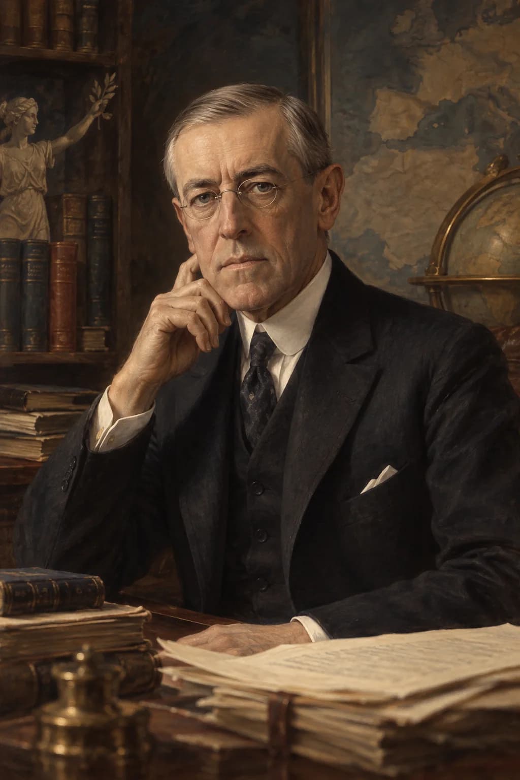 AI-generated portrait of Woodrow Wilson in formal presidential attire