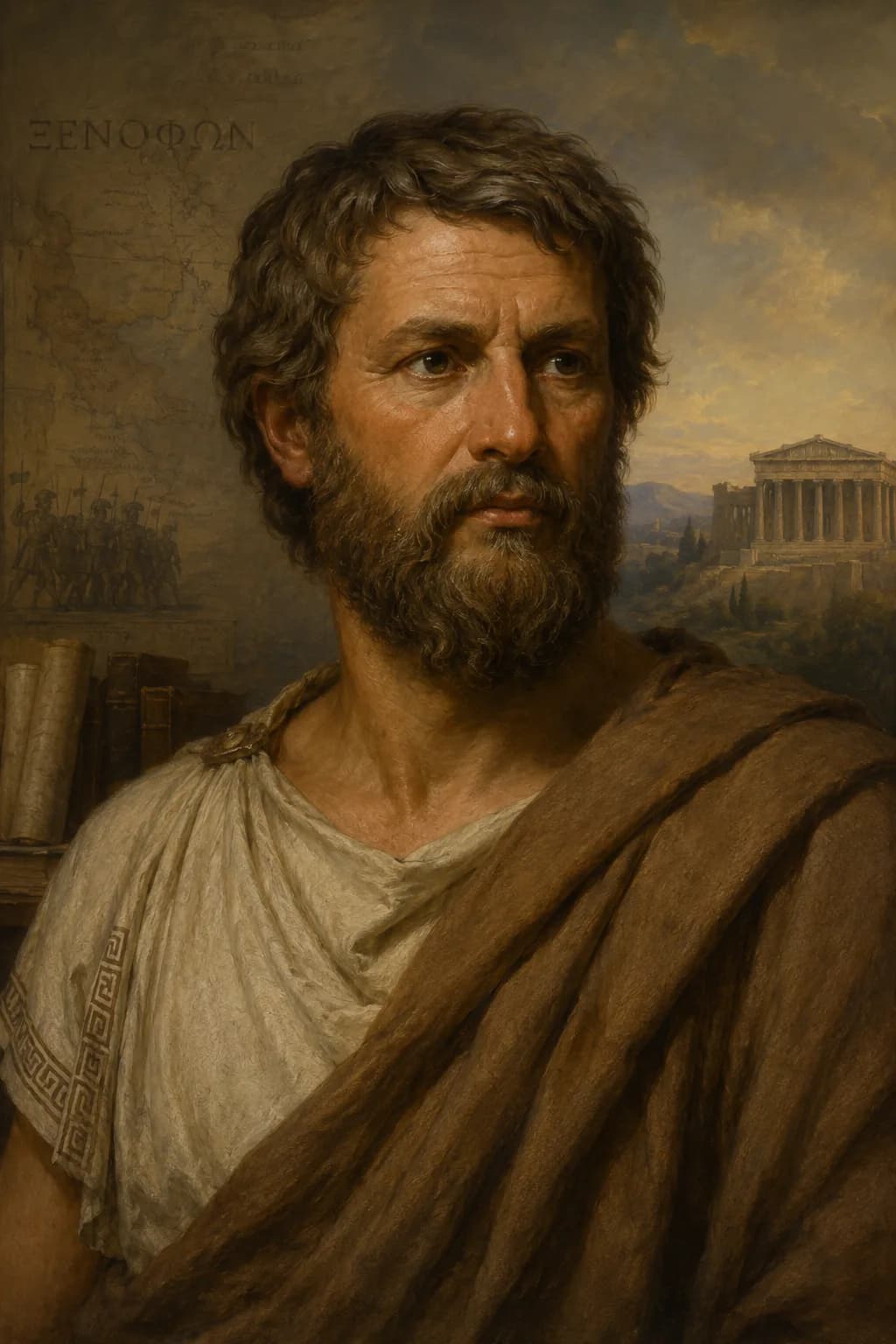 AI-generated portrait of Xenophon in Greek dress