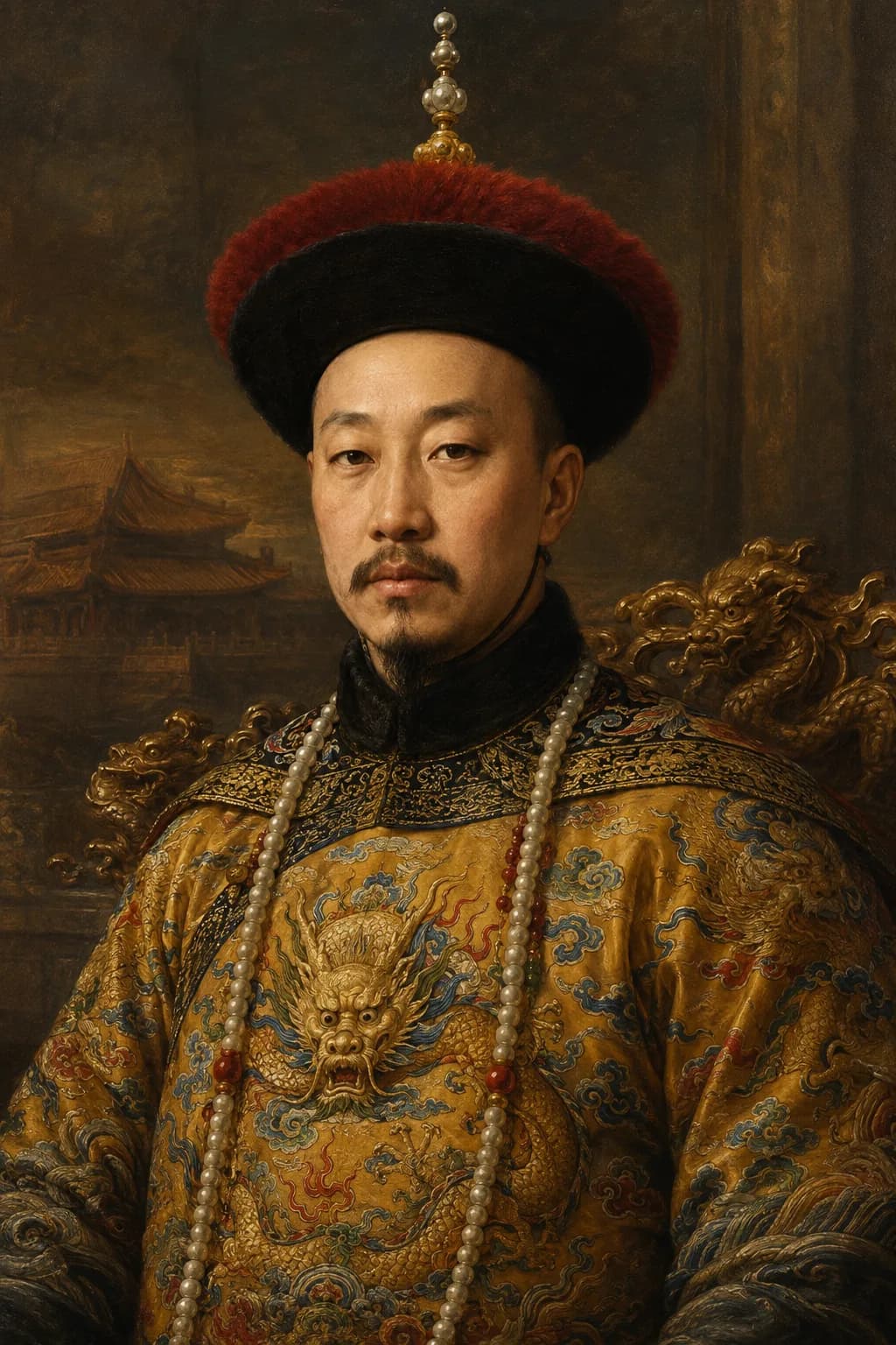 AI-generated portrait of the Xianfeng Emperor in Qing imperial robes