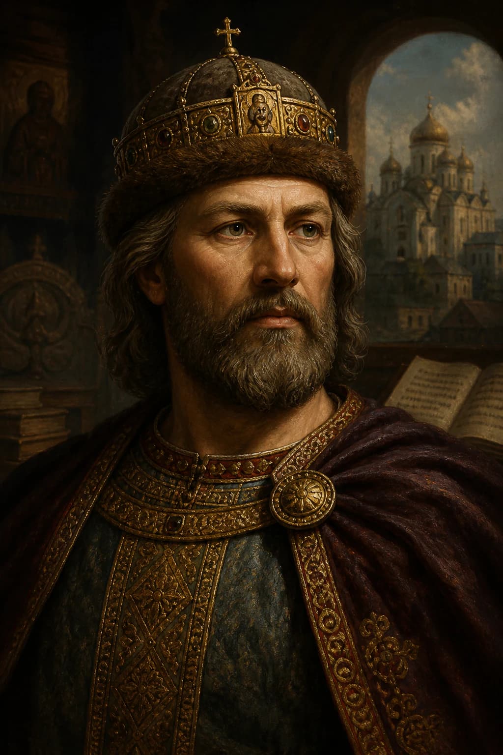 AI-generated portrait of Yaroslav the Wise in princely regalia