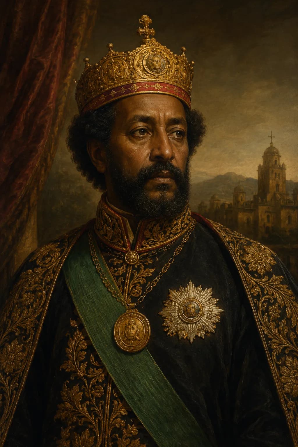 AI-generated portrait of Yohannes IV in Ethiopian imperial dress