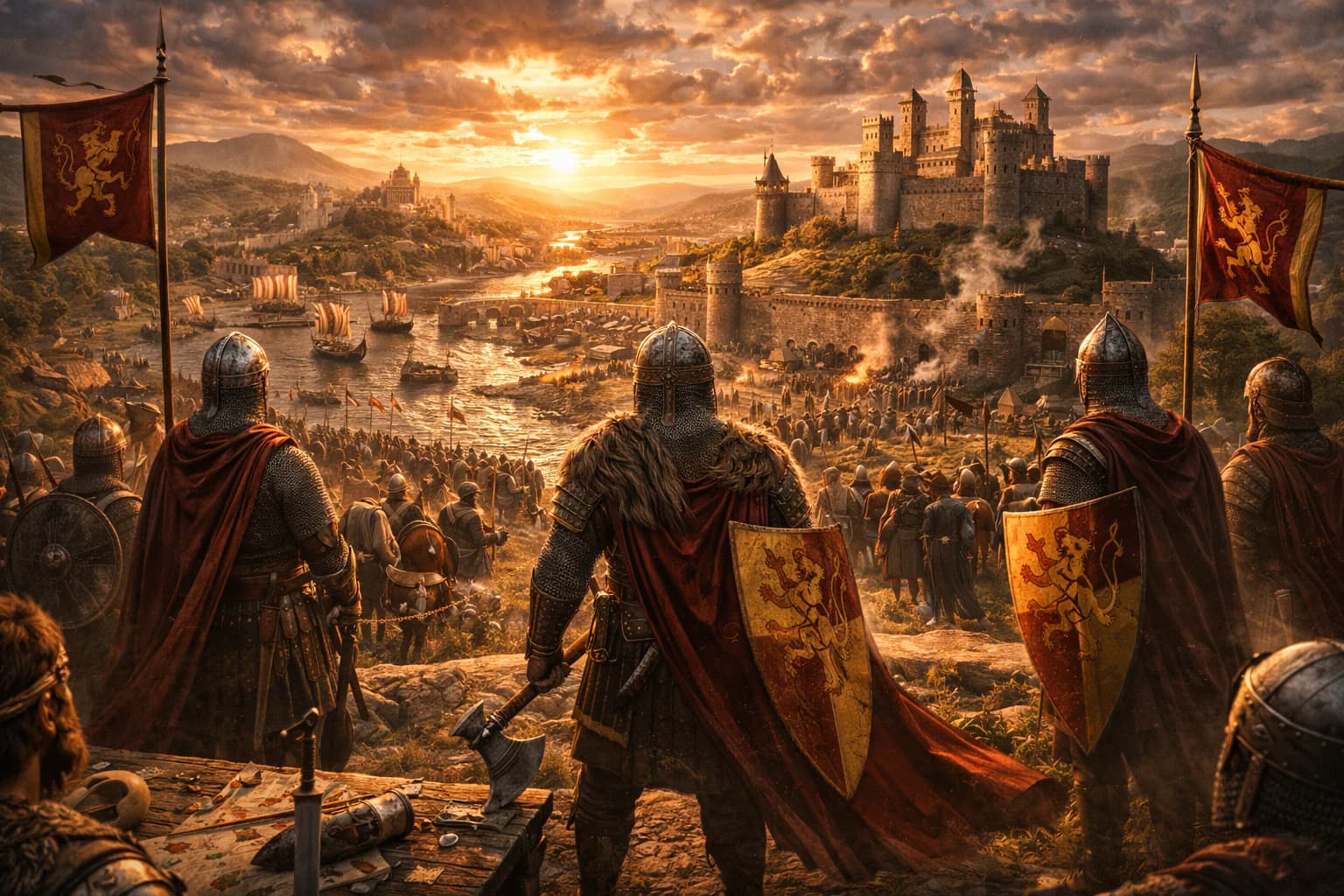 Armoured Norman horsemen during the Norman Conquest of England.