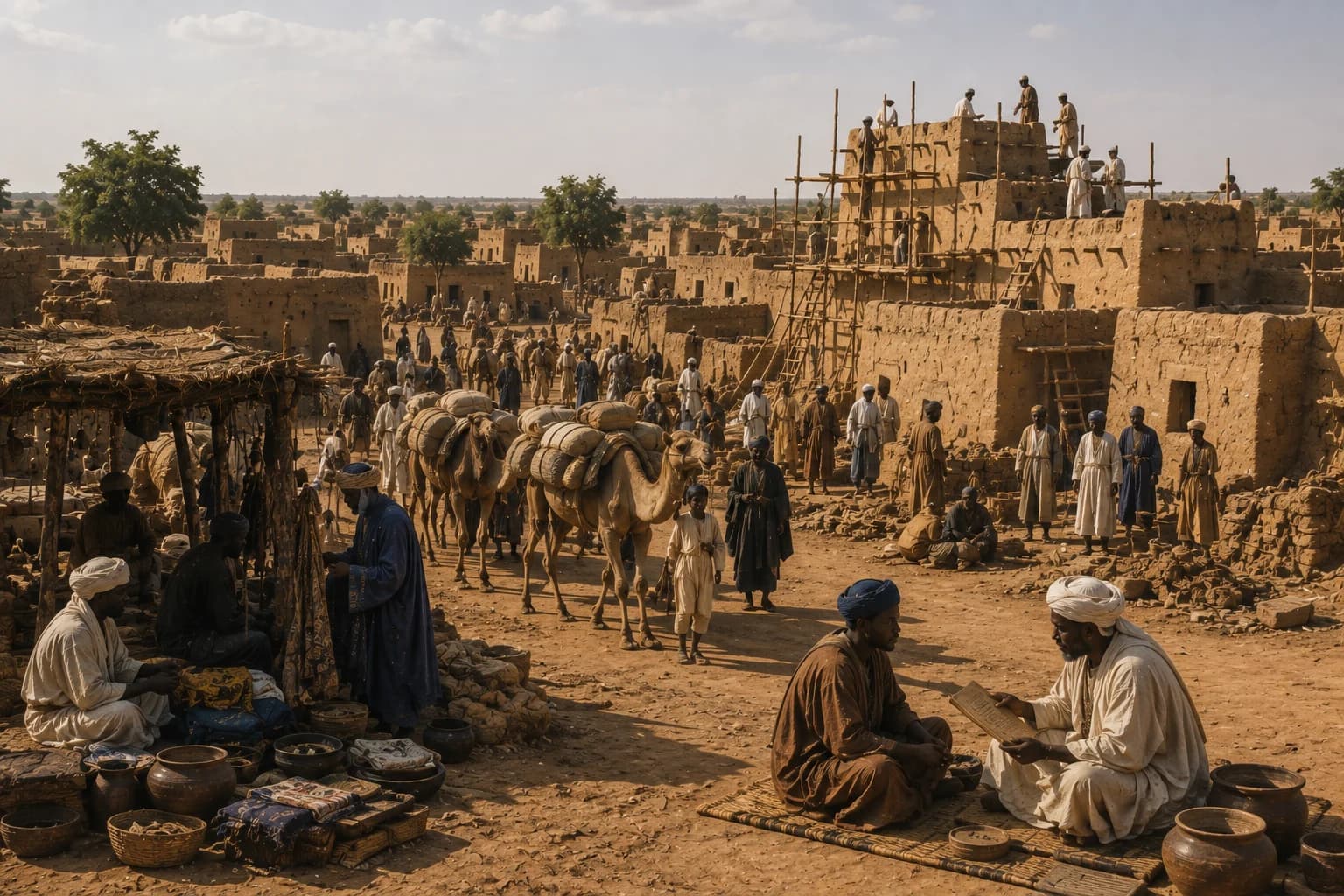 Timbuktu grows as a centre of trade, books and Islamic learning under Mali.